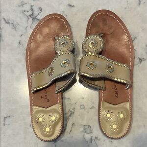 Jack Rogers Women’s Tan Leather Sandals with Gold Accents